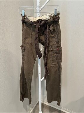 Y2K Abercrombie & Fitch Women's Brown Taupe Cargo Trousers with Belt